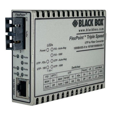 Black Box LMC1017A Gigabit Ethernet Media Converter, 10/100/1000-Mbps Copper to 1000-Mbps Multi/Singlemode Fiber, ST/SC